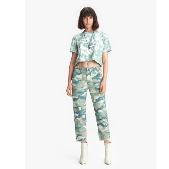Mother Blue Green Camo The Shaker Chop Crop Pants Size 23 Raw-Edge Hem M… - Picture 2 of 10